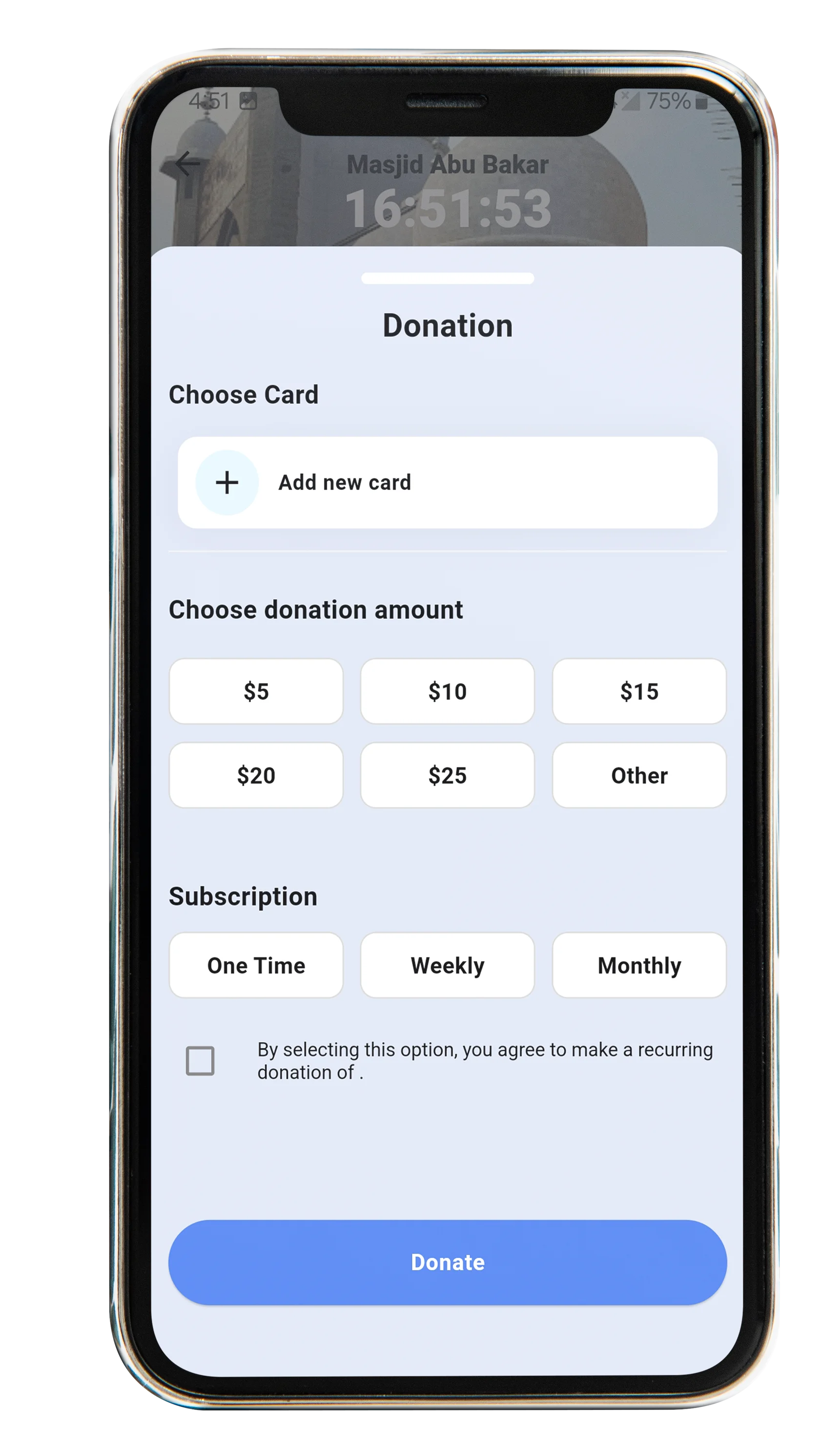 Easy one-tap Sadaqah donation to mosque – Salah Mate app